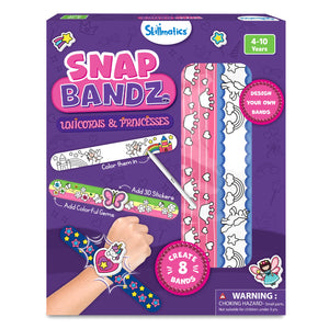 Craft kit for designing unicorn and princess themed snap bracelets for kids ages 4-10