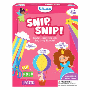 Children’s craft kit for developing scissor skills with unicorn and princess themed activities