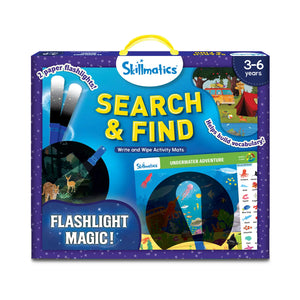 Skillmatics Search & Find Flashlight Magic activity kit with paper flashlights and reusable mats for ages 3-6