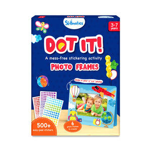 Children’s activity kit for creating photo frames with over 500 easy-peel stickers in Dot it! No Mess Sticker Art
