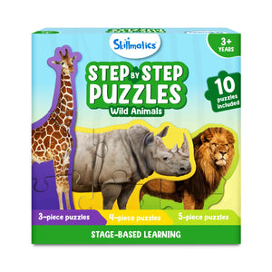 Children’s puzzle set with wild animals and varying pieces for learning in Step By Step Puzzle Wild Animals