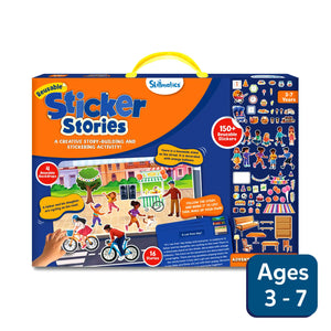 Children’s sticker activity set with reusable stickers and story-building backdrops for Creative Storytelling Kit