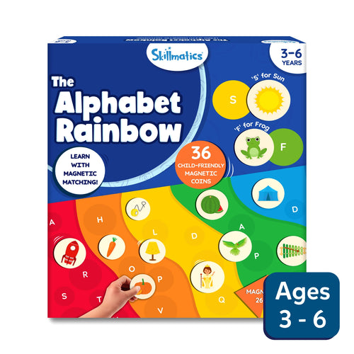 Skillmatics The Alphabet Rainbow magnetic matching game with 36 magnetic coins for ages 3-6