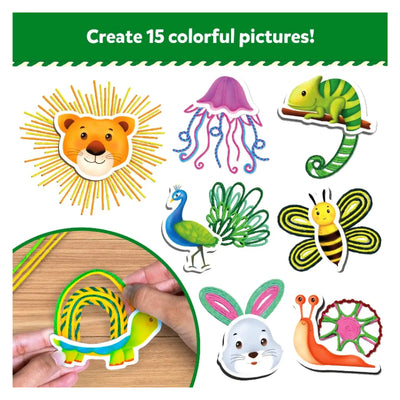 Craft kit for creating colorful animal pictures with yarn in Waxy Window Art for Kids