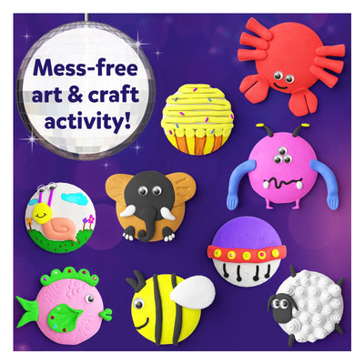 Colorful mess-free clay art creations of animals, a monster, and a cupcake for kids