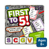 Board game for 2-8 players aged 8+ titled First to 5 with a fun category twist
