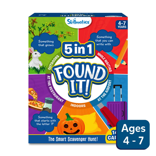 Children playing a scavenger hunt game from Found it Megapack for ages 4-7