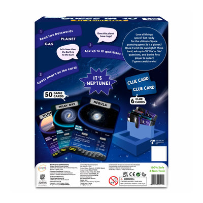Space-themed trivia game box for Guess in 10 All About Space trivia card game