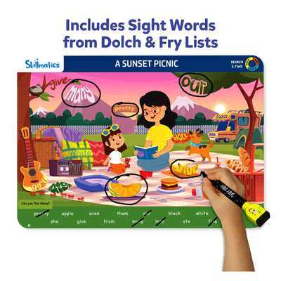 Interactive picnic scene educational mat with sight words marker for ages 3-6
