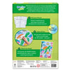 Back-of-box instruction layout for Paint-Over Art kit showing step-by-step usage guide. Includes 'Pick your Picture', 'Paint all Over', and 'Watch the Magic' sections with sample artwork. Also displays safety warnings, branding, certifications, barcode, and product details on green background.