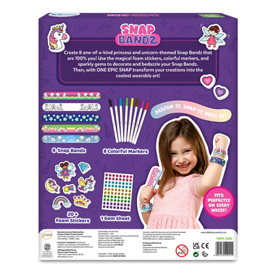 Snap Bandz craft kit for designing unicorn and princess-themed slap bracelets for kids