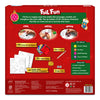 Back of Skillmatics Foil Fun Christmas Ornaments packaging showing peel, press and reveal activity steps with foil sheets, ornament templates, gold strings, poke-in stick and googly eyes. The design highlights creative skills, fine motor development, included materials and product information.