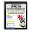Skillmatics High Contrast Crinklers packaging for newborns (0–12 months) with wearable cloth crinklers. Highlights 8 black-and-white patterns and crinkle sound engagement. Includes benefits: cognitive abilities, visual development, eye coordination, plus BPA FREE and BABY SAFE indicators.