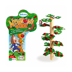 Image of Newtons Tree STEM toy for ages 6+ featuring a tree-shaped game board with apples and Isaac Newton character