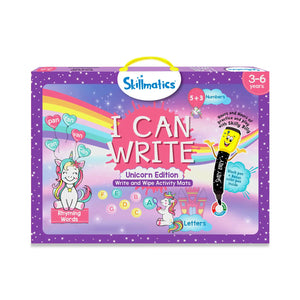 Skillmatics I Can Write Unicorn Edition educational kit with reusable activity mats for ages 3-6