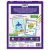 Back of the Skillmatics Picture Sprouts box showing product information, example drawings created from simple shapes, a set of 12 retractable crayons, key skill icons for creative thinking, observation, spatial reasoning, decision making, and fine motor skills, plus product details, barcode, and safety symbols.