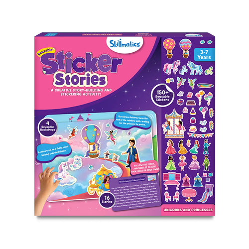 Children’s reusable sticker stories activity set featuring magical adventures for ages 3-7