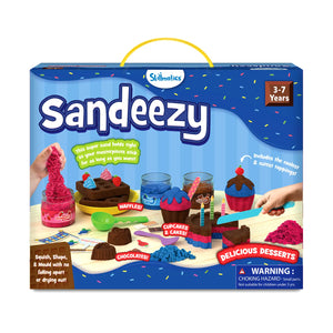 Children’s play sand set for creating dessert-themed molds from Sandeezy Delicious Desserts set