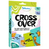 Skillmatics Cross Over card game box showing colorful contour-pattern graphics, ages 7–99 and 2–8 players. The front features the game title, “The fast-paced game of chaotic chain reactions,” sample picture and category cards with arrows connecting giraffe, pancakes, pizza, and brown-themed clues, plus 200 cards included.
