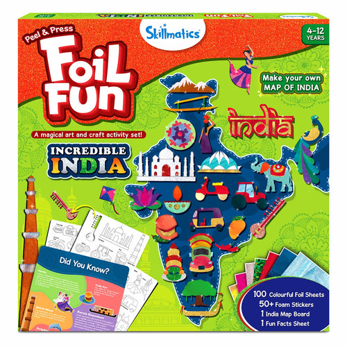 Children’s art and craft activity set for creating an India map using foil from Foil Fun Incredible India kit