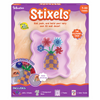 Skillmatics Stixels Flower Vase craft kit box for ages 7–99, featuring a completed 3D flower vase design made with colorful slot-in Stixels. Packaging highlights “Style Your Space,” easy slot-in build, 400+ Stixels, transparent base, frame, color guide, and wall décor display concept.