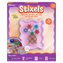 Skillmatics Stixels Flower Vase craft kit box for ages 7–99, featuring a completed 3D flower vase design made with colorful slot-in Stixels. Packaging highlights “Style Your Space,” easy slot-in build, 400+ Stixels, transparent base, frame, color guide, and wall décor display concept.