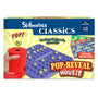 Front-facing view of the Skillmatics Classics Pop-Reveal Housie game box. The packaging shows a red pop-reveal can releasing a numbered ball, a blue number tray filled with yellow balls, and colorful reusable housie cards. Text highlights “Housie made dynamic, with a POP,” 3+ players, ages 4–99, and includes a small choking hazard warning.