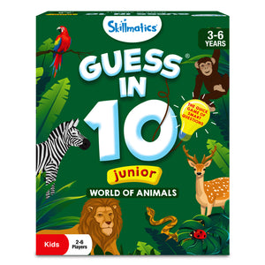 Children’s animal trivia board game for ages 3-6 with multiple players in Guess in 10 Junior World of Animals