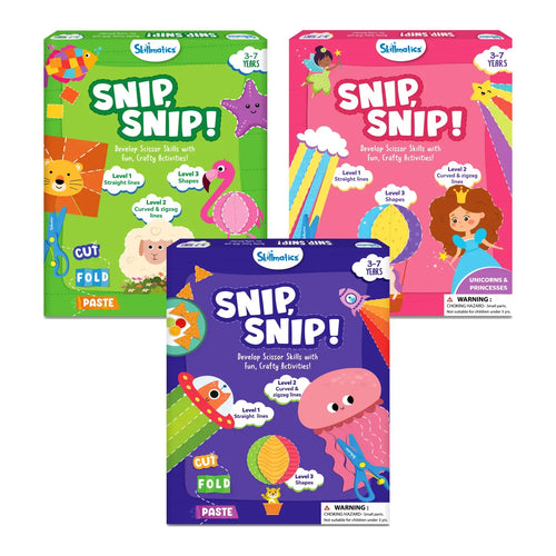 Colorful Snip Snip skill-building craft kits for children ages 3-7 in the Cut Paste & Create Combo