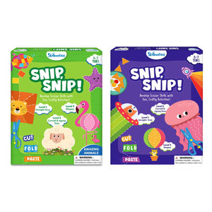 Two children’s craft kits for developing scissor skills in the Animal Snip & Craft Bundle for ages 3-7
