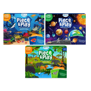 Educational Piece & Play puzzle and game sets for ages 3-7 with underwater animals, space, and animals themes