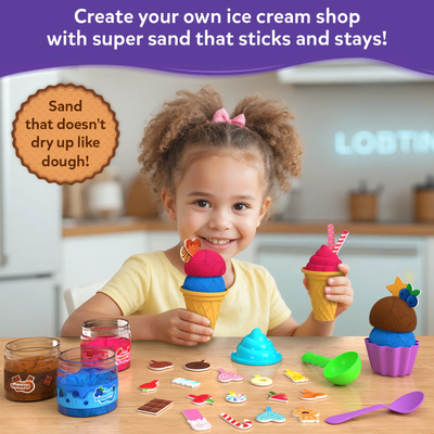 Child playing with Sandeezy Ice Cream Parlour sensory and pretend play set