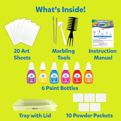 Marbling Magic Paint Kit with tools, paints, paper, and tray for water marbling art
