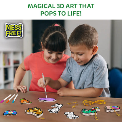Children creating colorful 3D animal art with Aqua Puffs Animal Friends 3D Art Kit
