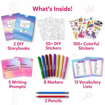 Creative kids art kit with storybooks stickers markers and pencils for ages 5-10