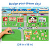 Colorful Magnetopia playmat with roads, buildings, vehicles, and magnetic accessories for kids