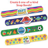 Colorful decorated snap bracelets with detachable charm badges for kids ages 4-10