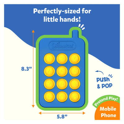 Blue and green pop-it toy shaped like a mobile phone with gold number buttons for Peek Pop & Play Bundle