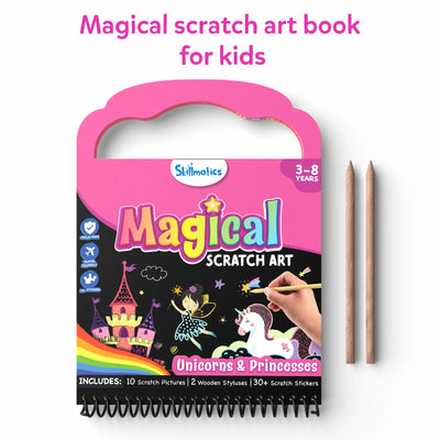 Travel Friendly Magical Scratch Art Book: Unicorns & Princesses (ages 3-8)