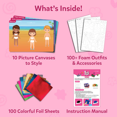 Children’s foil art craft kit with foam stickers and picture canvases for ages 4-9