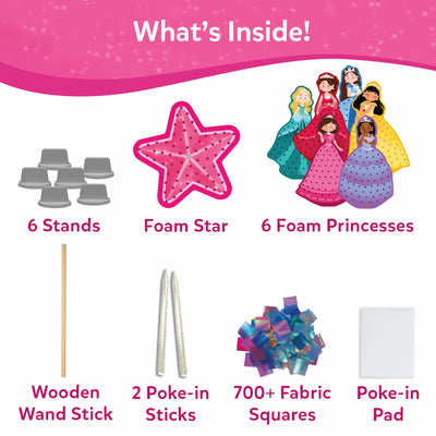 Craft kit with foam shapes, fabric squares, and tools for Poke-in Art Magical Princesses for kids