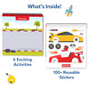 Children’s activity set with a spiral-bound race track book and reusable car stickers