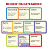Set of 10 trivia game categories with questions and answers for Dibs Exciting Trivia Card Game
