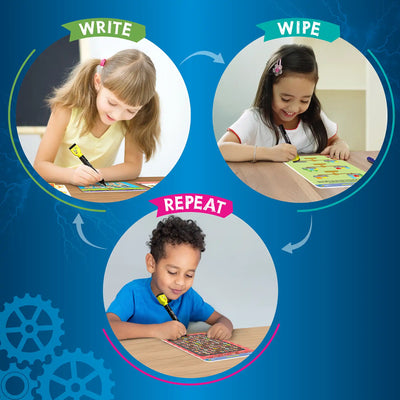 Children’s educational activity set with erasable writing and drawing tools for ages 6+