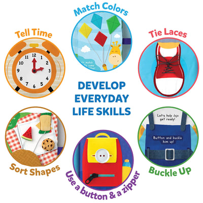 Educational toy demonstrating life skills in My Quiet Book Sensory Activity Book for ages 1+