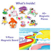 Children’s magnetic play set with fantasy-themed pieces and a magnetic board for ages 3-7