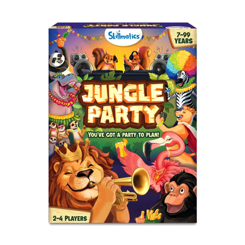 Jungle Party board game for ages 7 and up, suitable for 2-4 players, strategy and luck