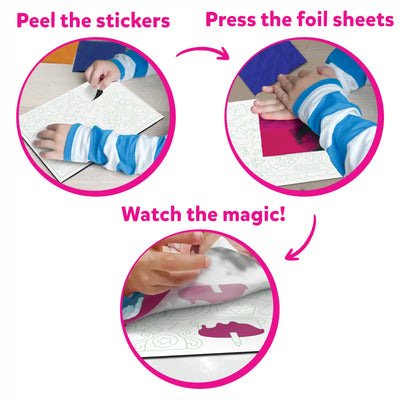 Instructions for children’s foil art activity from Foil Fun Card Making Set for ages 4-9