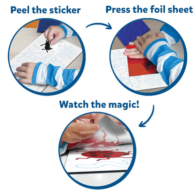 Children creating foil art bugs and butterflies with the Foil Fun craft kit