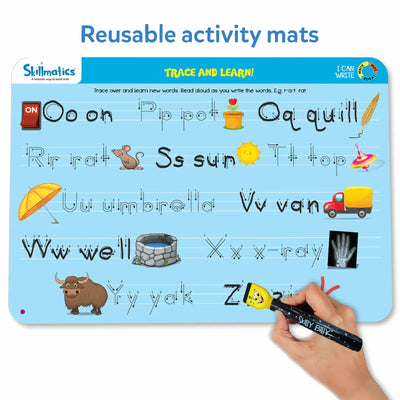 Reusable writing board for learning alphabet and words on I Can Write Activity Mats for ages 3-6